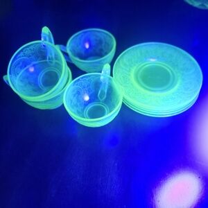 Vintage Depression/uranium Green Glass Tea Set